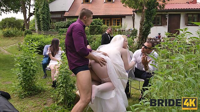 Big ass blondie gets fucked on her wedding day in front of everyone